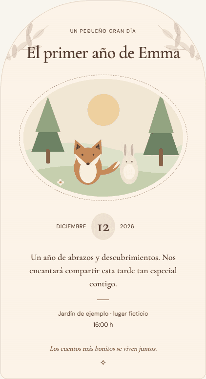 Ejemplo de invitación digital Bosque de cuentos