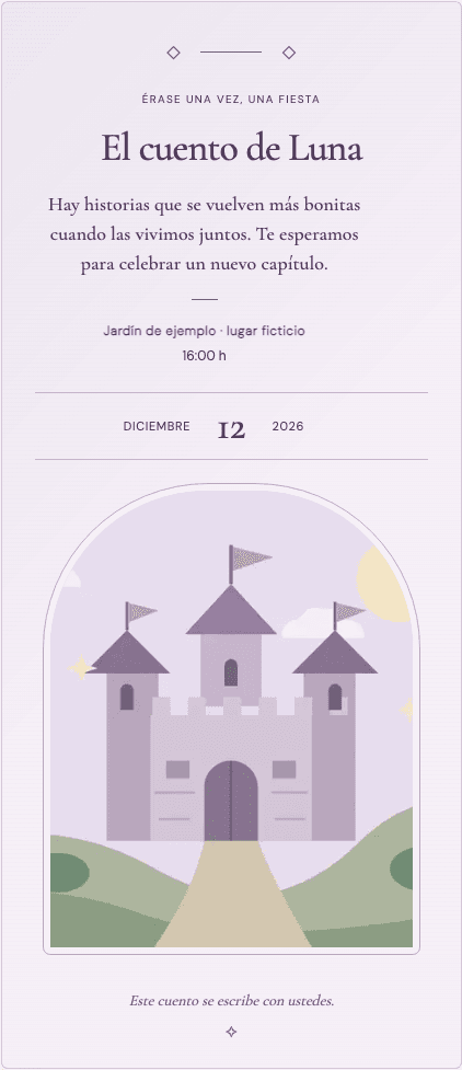 Ejemplo de invitación digital Castillo de cuento