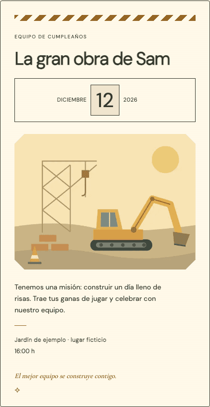 Ejemplo de invitación digital Construcción