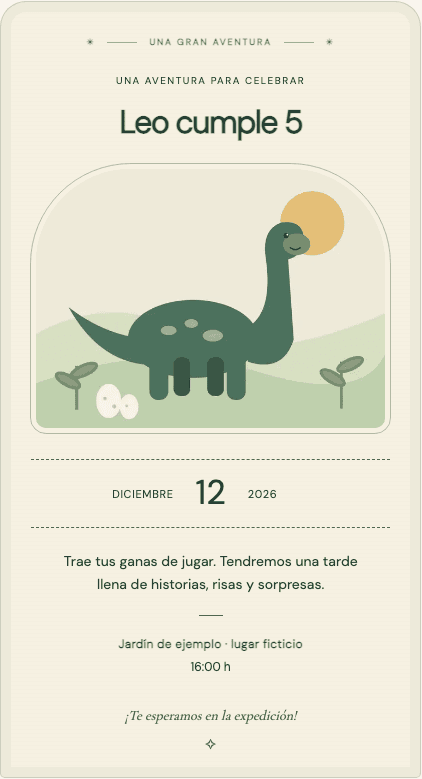 Ejemplo de invitación digital Dinosaurios