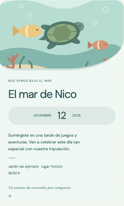 Ejemplo de invitación digital Fondo marino