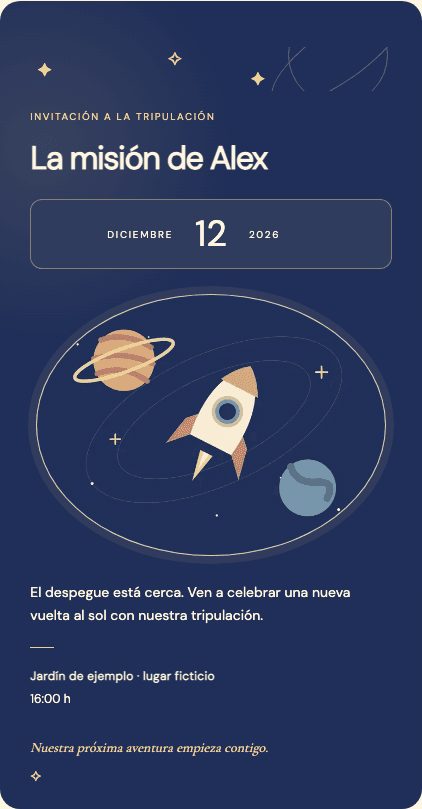 Ejemplo de invitación digital Órbita
